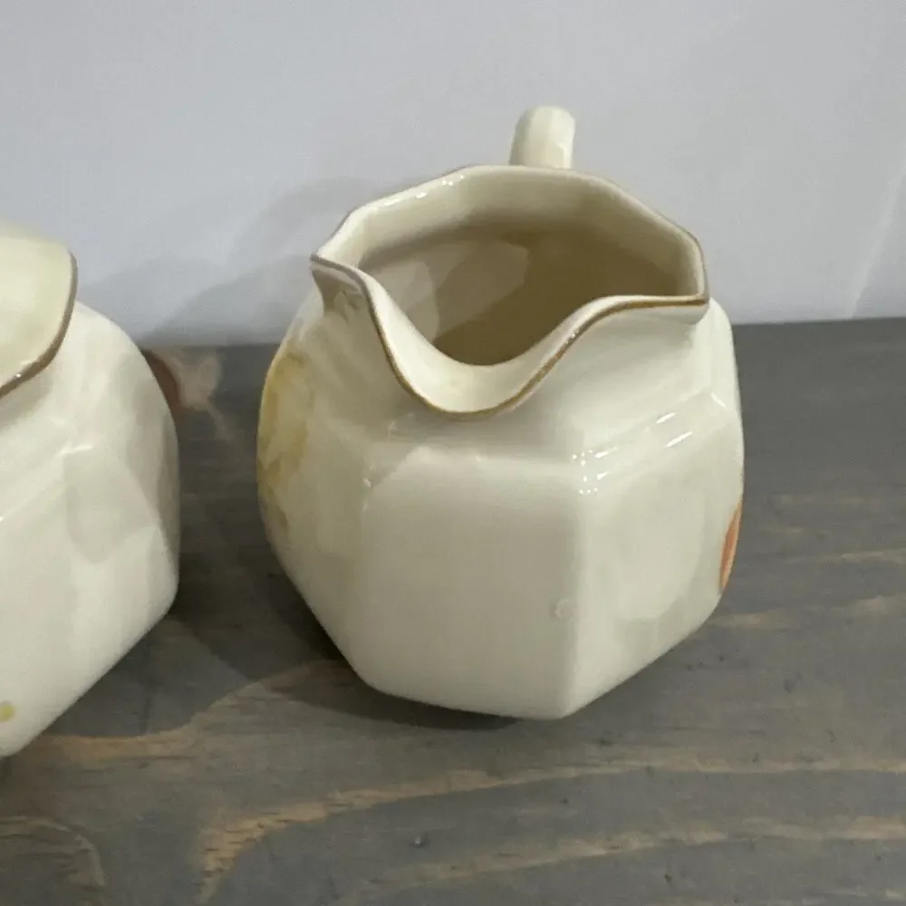 MIKASA Dutch Garden Cream and Covered Sugar Set- Orange/Yellow Flowers MINT